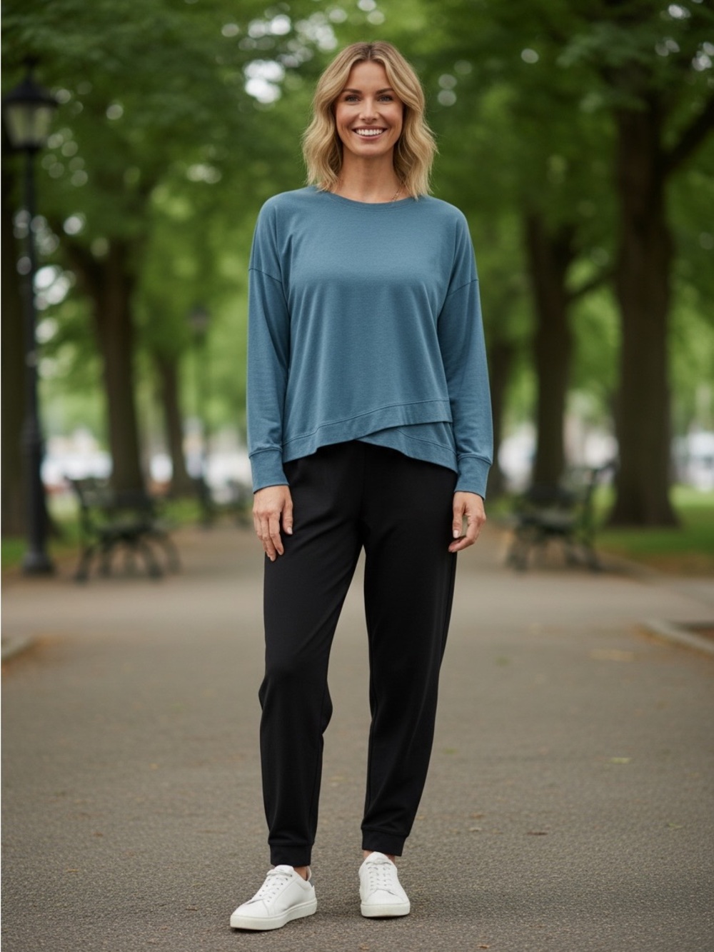 Gaiam Teal Blue Crossover Hem Long Sleeve Top Size Medium